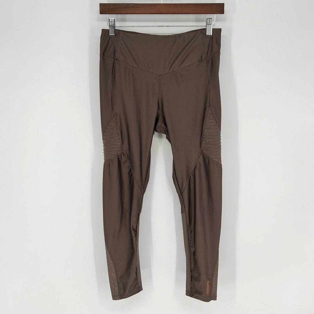 Avec Les Filles Women's Cropped Legging Size M Brown Mesh Detail Pull On Stretch
